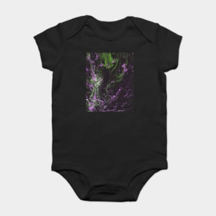 Liquid art. Abstract black-violet-green background with hand-painted marble texture. Best for the print, fabric, poster, wallpaper, cover and packaging, wrapping paper. Christmas holiday mood. Baby Bodysuit